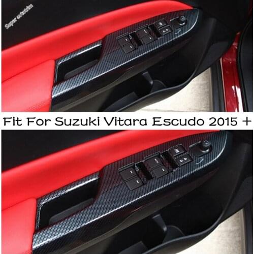 Lapetus Car Door Armrest Window Lift Button More Protection Cover Trim Fit For Suzuki Vitara Escudo 2015 - 2020 Carbon Fiber ABS