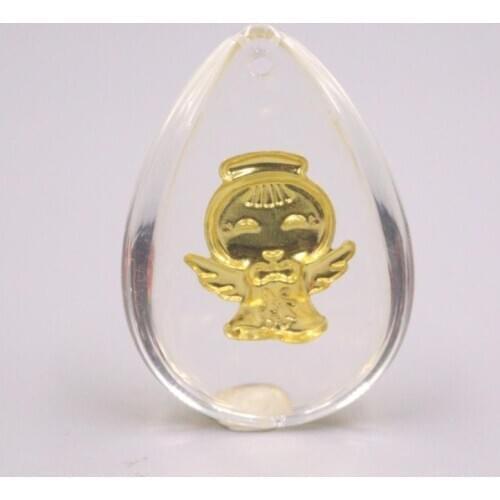 Real 24K Yellow Gold leaf Pendant 30x20mm Man-Made Crystal Lovely Angle Pattern Charms