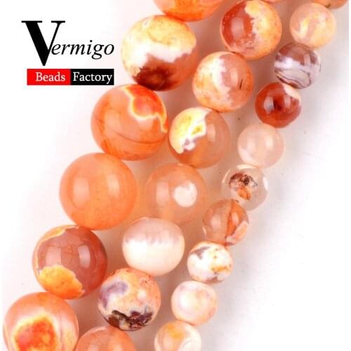 Natural Orange Fire Agates Stone Round Beads For Jewelry Making DIY Necklace Bracelet 6-10mm Spacer Loose Beads 15" Wholesale