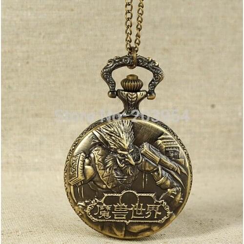 New hot 2017 Game World of Warcraft steampunk Pocket Watch 1pcs/lot quartz Antique Bronze jewelry Necklace Pendant wholesale