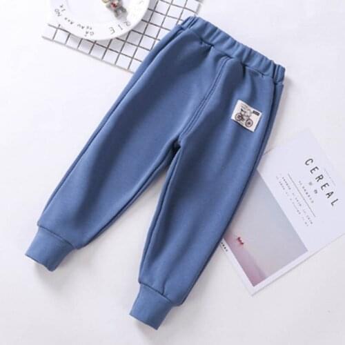 Autumn and winter children plus velvet thick casual pants sports pants men and women middle and small childrens trousers