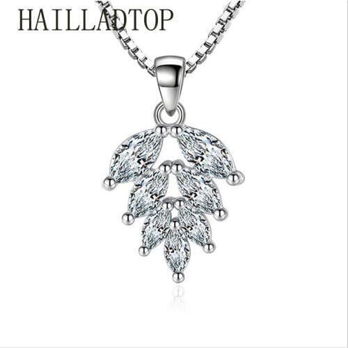 Silver Color Clear leaves Pendant Necklaces Cubic Zirconia Pendant Female Fashion Jewelry Factory Wholesale With Chain Ornaments