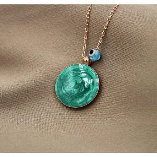 Green Pearlescent Round Evil Eye Necklace