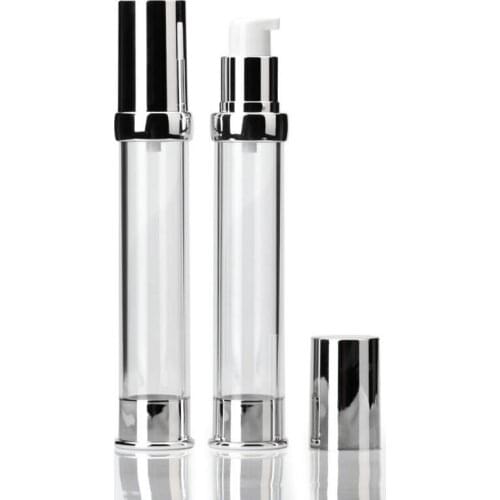 15ml 20ml 30ml Silver Airless Bottle Plastic Lotion Bottles with Airless Pump For Cosmetic Packaging