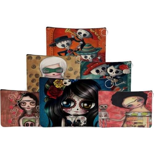 Candy Skull Print Portable Women Cosmetic Bag Multifunction Travel Toiletry Storage Organize Pouch Lady Makeup Case Clutch Gift
