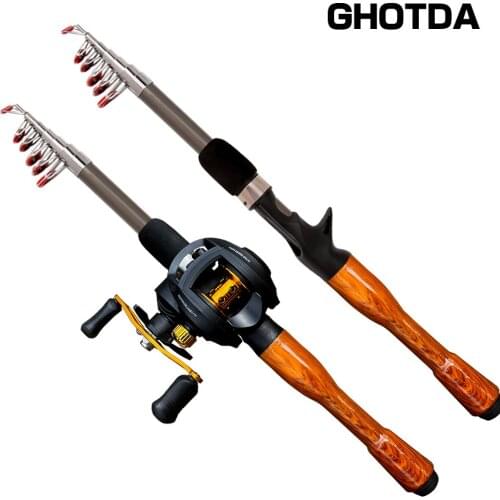 GHOTDA 1.3/1.6/1.8M Fishing Combo Portable Spinning Casting Fishing Rods and 17+1BB Baitcasting Reels Set