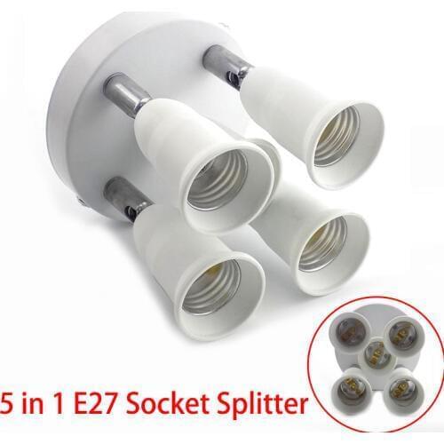 Adjustable 5 Head e27 Socket lamp base Bulb Socket 90V-240V Converter Splitter wall Adapter Holder Lamp for LED grow Light Bulb