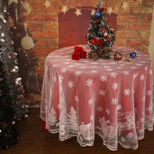 Christmas Red Lace Round Table Cloth Cover Floral Tablecloth Wedding Party Home Decorative Table Cloth