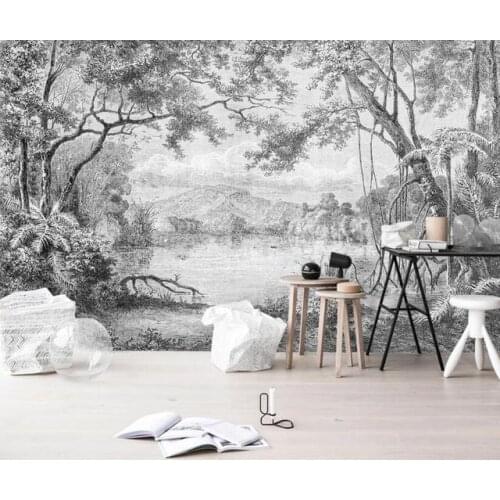 Custom papel de parede 3D photo Self Adhesive wallpaper mural European retro lines rainforest jungle TV background decoration