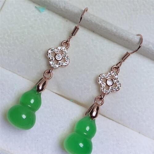 Jadery Classic Rose Gold 925 Sterling Silver Earrings For Women Natural Green Jade Emerald Gemstone Drop Earring Fine Jewelry