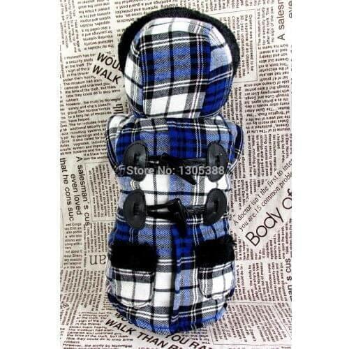 Blue cell horn button Style Pet dogs Winter Coat Free Shiping By CPAM Dogs Clothing