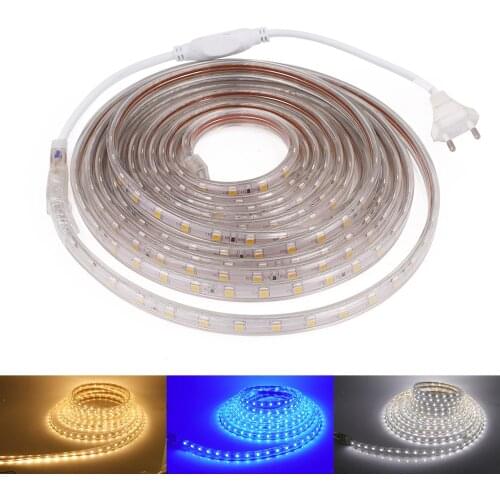 AC 110V 220V LED Strip Waterproof Outdoor Decoration White / Blue / Warm White 60LEDs/m 5050 Flexible Tape Ribbon LED Light Lamp