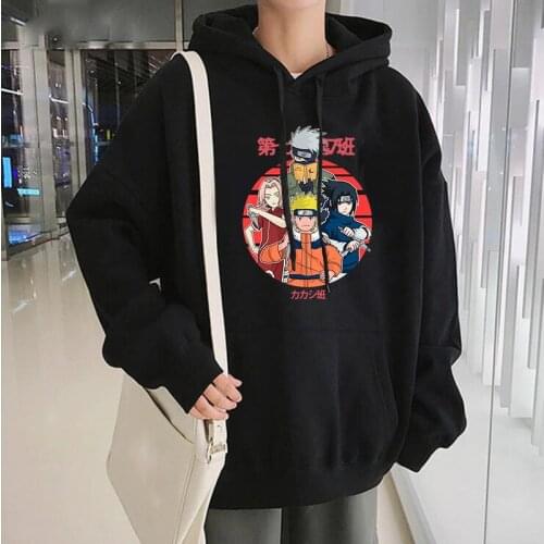 Anime Uzumaki Naruto Sasuke Kakashi Funny Graphics Printing Hoodies Plus Velvet Loose Long Sleeve Sweatshirt Unisex Harajuku Top