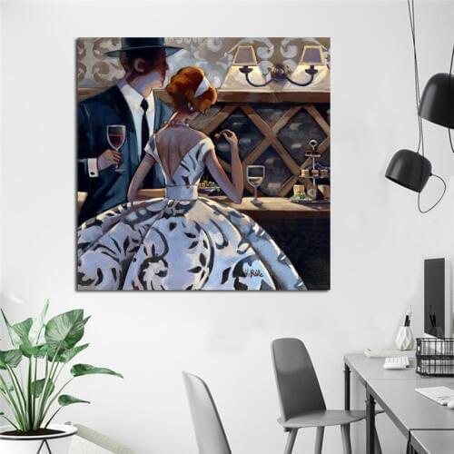 Vintage Classic American Couple Canvas Painting Wall Art Posters And Prints Abstract Wall Picture for Living Room Cafe Bar Decor