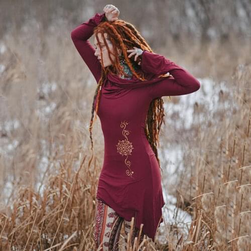 Vintage Long Sleeve Mini Dress Festival Dress Big Hoodie Hippie Slim Victorian Style Dresses Irregular Hem Vestido Feminino