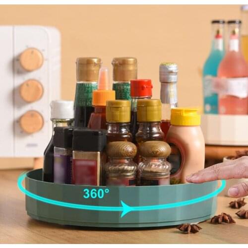 360 Rotating Round Spice Rack Multi-function Condiments Storage Tray Anti-slip Spice Organizer Shelf Turntable Kitchen Organizer