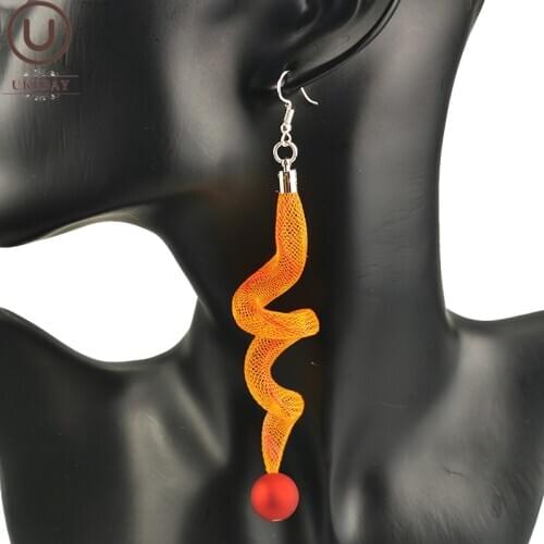 UKEBAY Mesh Jewelry Long Pearl Earrings Orange Earring For Women Gothic Drop Earrings Geometric Ear Accessories Birthday Gifts