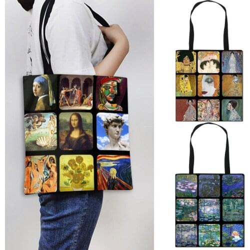 Oil Painting Tears / Kiss Shoulder Bag Women Fashion Famous paintings Handbag Ladise Canvas Shopping Bag Big Capacity Totes