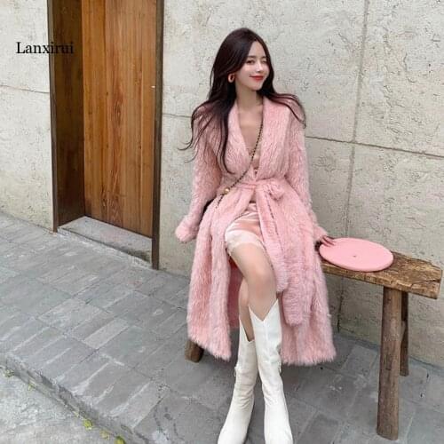 Elegant Shaggy Women Sexy plush lapel long sleeved open jacket laux Fur Coat Streetwear Autumn Winter Warm Plush Teddy Coats
