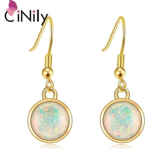 CiNily Created White & Green Fire Opal Yellow Gold filling & Silver Plated Fashion for Women Jewelry Engagement Earrings
