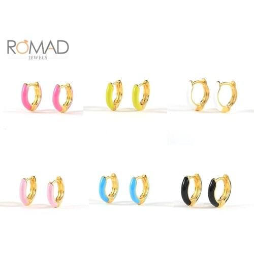 ROMAD 9mm Colorful 925 Sterling Silver Hoop Earrings For Women Round Dripping Oil Pink Black Jewelry Earrings Kolczyki Damskie