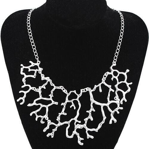 Womens Vintage Alloy Coral Pendant Short Choker Bib Statement Chain Necklace