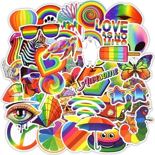 50PCS Fashion Rainbow Sticker Pack Colorful Animal Cute Graffiti Waterproof Stickers for Laptop Guitar Skateboard Suitcase F4