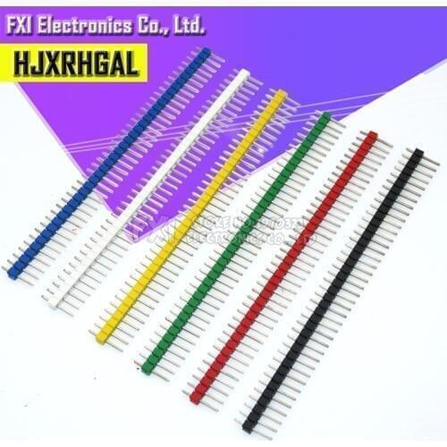 10PCS 40Pin 1x40P Male Breakable Pin Header Strip 2.54mm Long Blue Red White Green Yellow Connector 5 Colors Hot Sale