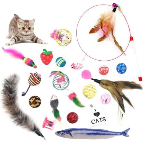20PCS Cat Toy Set Interactive Teaser Wand Variety Pack Cats Funny Mouse Sisal Balls Feather Sets For Kitten Pet Supplies Toy Set