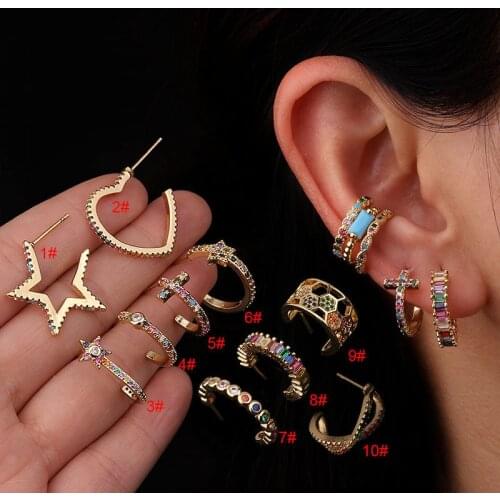 2020 New 1PC Bohemia Rainbow CZ Half Hoop Stud Earrings Fashion Multicolor Crystal Ear Helix Lobe Conch Rook Piercing Jewelry