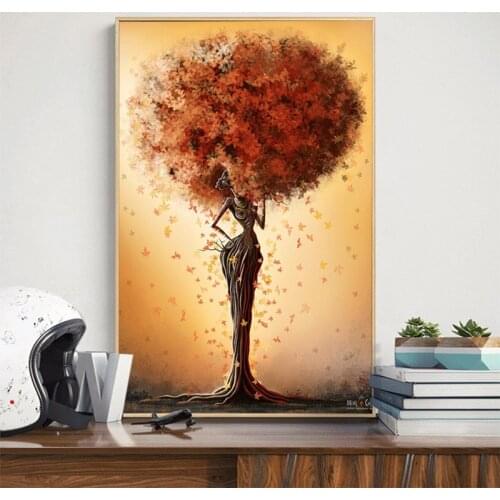 5d Diy Diamond Black Girl Leaf Hair Wall Square/round Diamond Embroidery Needlework Cross Stitch Mosaic Home Decoration