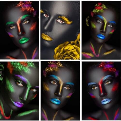 African Black Sexy Woman Oil Painting Wall Art Posters and Prints Makeup Girls Scandinavian Canvas Picture for Living Room Decor