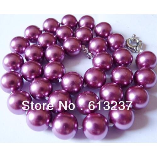 Hot Free postage Fashion diy 8mm Violet color shell simulated-pearl round beads Necklace jewelry making 18" YE0031