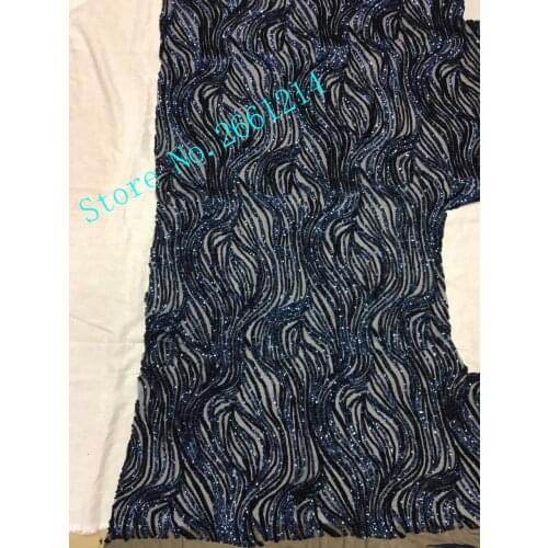 Glitter lace fabric 450*135CM Navy blue african lace fabric with sequin high quality sequin fabric for evening dress BZL-35621
