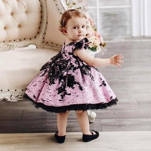Shiny Glitter Girls Birthday Sequined Dress Princess Flower Girl Dress For Wedding Infant Party Gown Photography