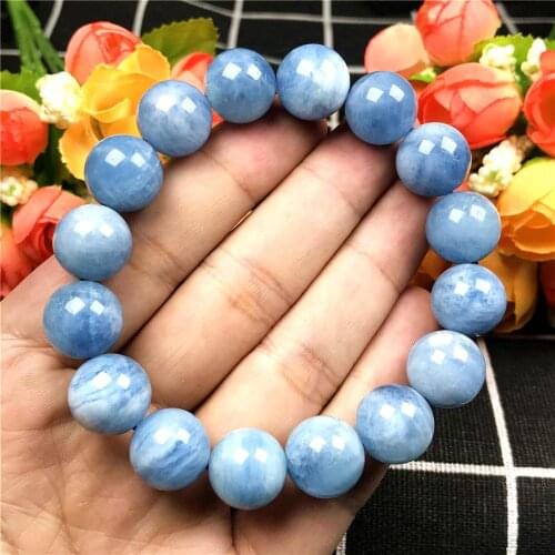 13mm Natural Ocean Blue Aquamarine Bracelet For Women Lady Man Love Gift Crystal Round Beads Stretch Stone Fashion Jewelry AAAA