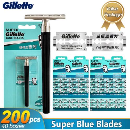 Shaving Razor Blades Cassettes Mens Manual Shaver for Gillette Double Edge Shaving Heads Super Blue and Replacement Blades