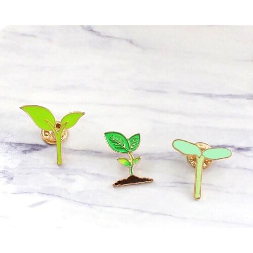 Cute Green Bud Brooch Pins Plant Germination Energetic Plant Leaves Sprouting Pattern Brooches Lovely Jewelry For Kids