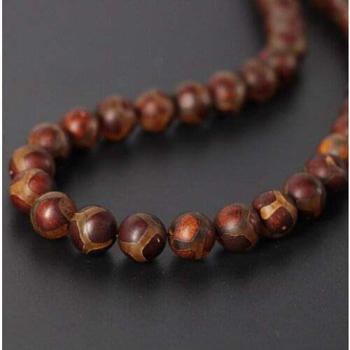 3Strands/Lot Brown Antiquity Football Stripe Tibetan Dzi Onxy 8-12mm Round Loose Beads Wholesale,DIY Necklace Jewelry Making