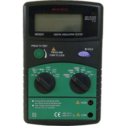 Mastech MS5201 Digital Multimeter 1999 counts Megger Insulation Tester Resistance AC/DC Voltage with Sound And Light Alarm