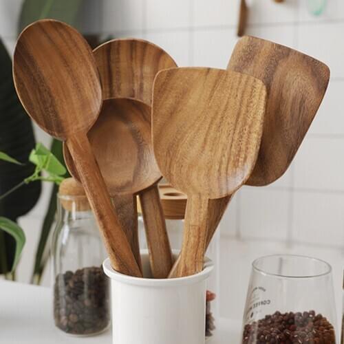 Natural Material Handmade Home Kitchen Tool Wood Spatula Nonstick Long Handle Spoon Soup Spoon Kitchenware
