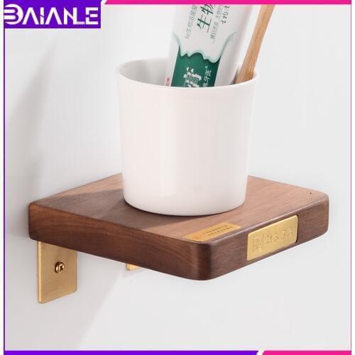 Toothbrush Holder Glass Cup Tumbler Holder Brass Wood Nordic Style Bathroom Accessories Tooth Brush Holder Set Wall Mounted