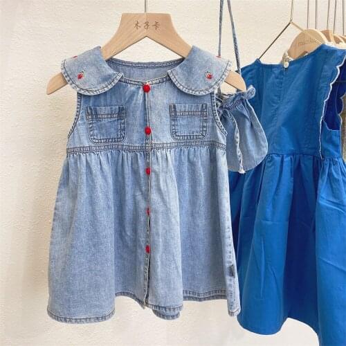 Childrens Dresses 2021 Summer Childrens Korean Embroidery Girls Dress A-line Princess Dress Toddler Girls Vest Denim Dress