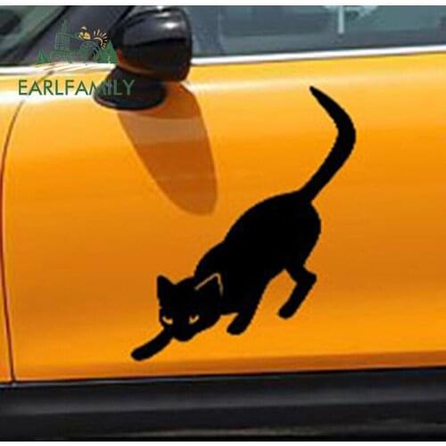 EARLFAMILY 43cm x 36.4cm 1pcs Pouncing Cat Car Sticker for Cars Side Truck Window Auto SUV Door Kayak Vinyl Decal Black/Sliver