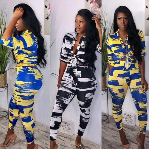 European hot sale womens printed two-piece set Womens Clothing Womens Sets