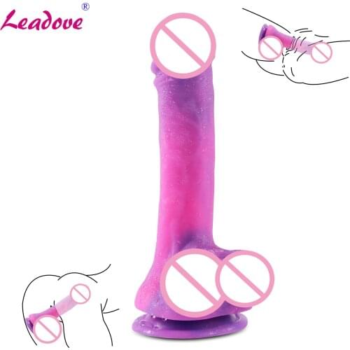 Purple Liquid Silicone Dildo Realistic Starry Sky Dildo Sex Toys Female Strap-On Huge Penis Toys for Adult Women Masturbation