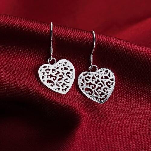 Exquisite 925 Sterling Silver Carved heart Earrings Women fashion Jewelry Christmas Gifts wedding long earrings
