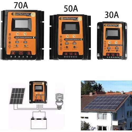 30A 50A 70A Solar Charge Controller 12V 24V Dual USB Regulador Solar IP32 PWM Solar Panel With LCD Display Load Timer