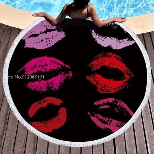 Summer Round Beach Towel Red Lips Tapestry Bath Shower Towels Net Red Necessary Photo Props Bikini Cover Up Toalla Playa