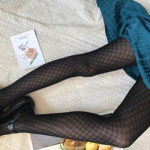 Summer Thin British Style Fashion Plaid Jacquard Sexy Womens Nylon Tights Fine Mesh Diamond Patterned Fishnets Pantyhose